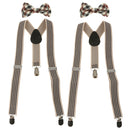 2Sets Boys Adjustable Suspenders Clip-on Braces Belts with Plaid Bowties Set