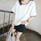 Women Bottom T-Shirt Solid Color Half Sleeve O-neck Tee Shirt (White XL) A#S