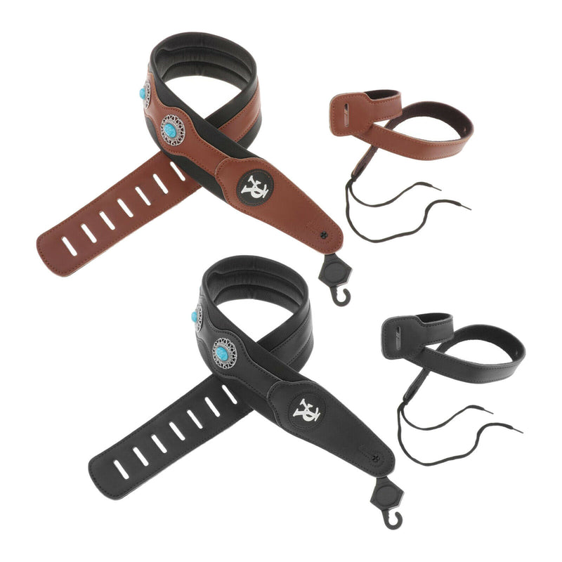 2Pcs Leathers Double Stitched Leather Guitar Strap 3 inches Wide Adjustable