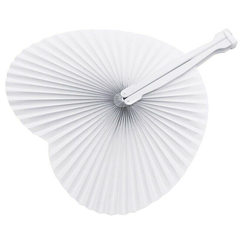 50Pcs Pocket Paper Fans Folding Handheld Fan Heart Shape For Wedding Party  V8P8