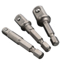 3Pcs Socket Adapter Drill Bits Set Hex Impact Driver Tools 1/4" 3/8" 1/2" Shank