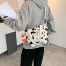 Fashion Women Cow Print Shoulder Bags Canvas Pendant Handbags Casual Totes