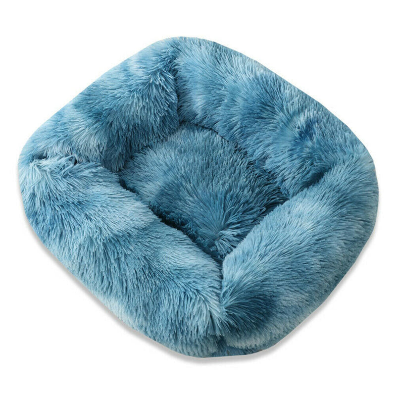 Pet Nest Soft Plush Kennel Cat Dog Bed Warm House Puppy Cushion (Blue M) A