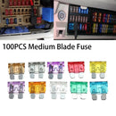 100Pcs Auto Car Vehicle Blade Fuse Set 3/5/7.5/10/15/20/25/30/35A/40A Amp Kits