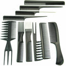10pcs Salon Hair Cut Styling Hairdressing Barbers Combs Brush Set Black