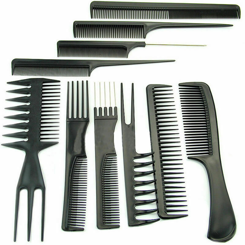 10pcs Salon Hair Cut Styling Hairdressing Barbers Combs Brush Set Black