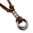 Alloy Circle Ring Pendant Necklace Men Women Retro Long Leather Necklace