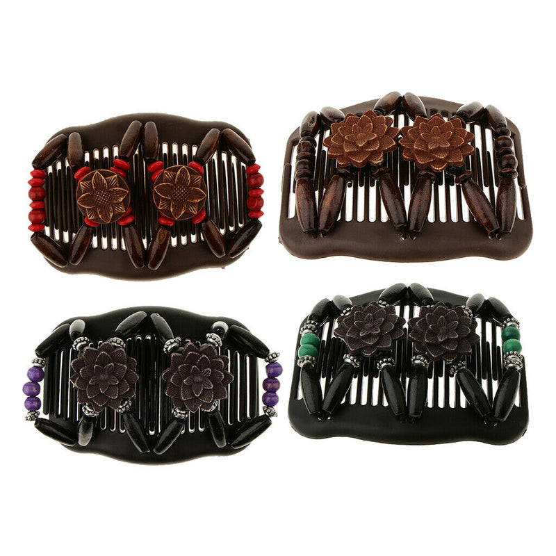 4pack Ladies Magic Wooden Beads Double Slide Hair Combs Clips Hair Accessory