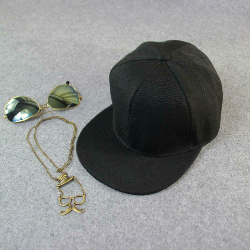Unisex Men's Hip-Hop adjustable Snapback Hats Baseball Cap Black