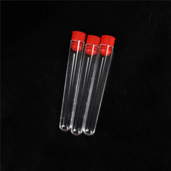 10pcs 16x100mm Clear Plastic Test Tubes with Caps Lab Round Bottle TubesB Ew