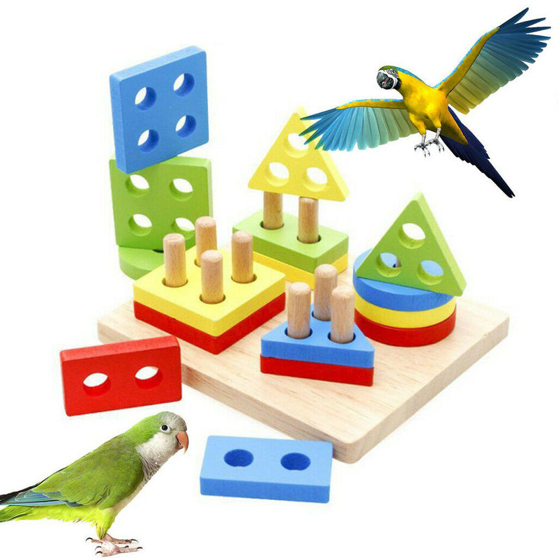 Bird Puzzle Block Chew Educational Toys Cockatiel Parakeet Parrot Train Tool