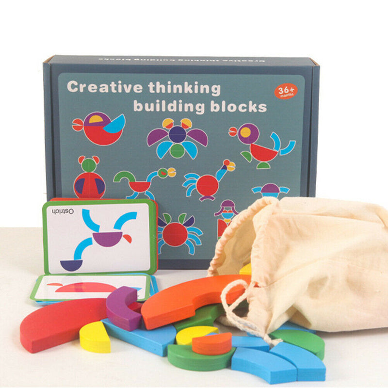 Geometric Shape Kids Wooden Rainbow Stack Building Blocks Educational Toys