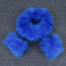3Pcs/set Winter blue long wool warm plush car steering wheel handbrake coversJA_