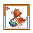 Stamped Cross Stitch Kits With Pre-printed A Dog Playing Ball 14CT 21x21cm