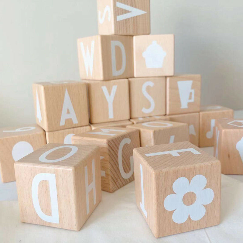 Beechwood Montessori Alphabet ABC Building Blocks Toddler Baby Grab Stacking