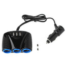 12V/24V 120W 3 Way Sockets Car Cigarette Lighter Adapter Splitter 3 USB Charger