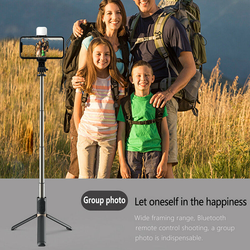 Q03S Aluminum Bluetooth Selfie Stick Tripod w/ Remote Shutter + Fill Light A