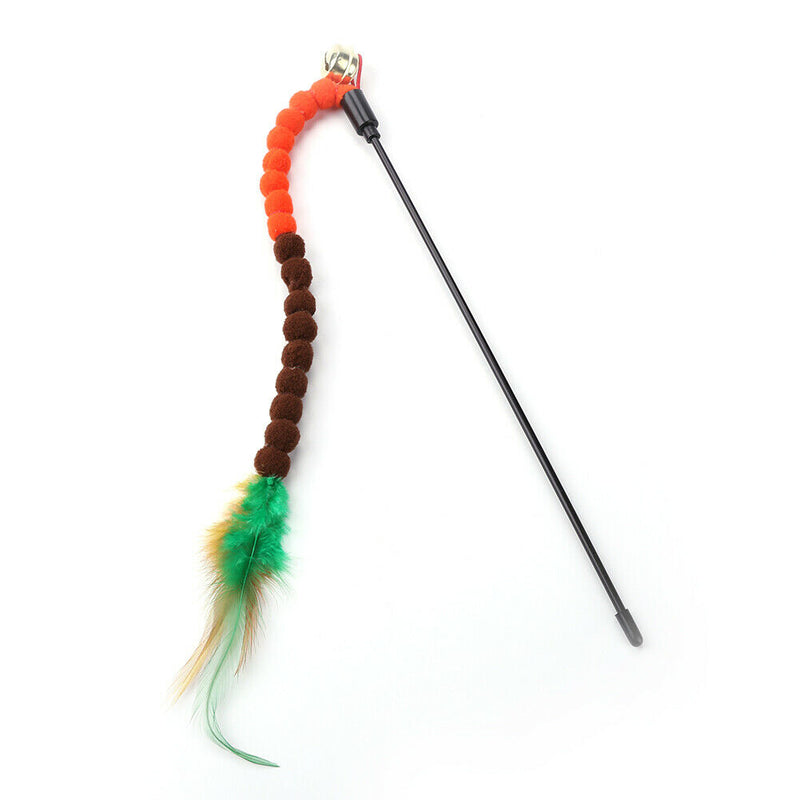 Cat Teasing Stick Colorful Pompom Feather Wand Fun Pet Teaser Rod Toys (05)