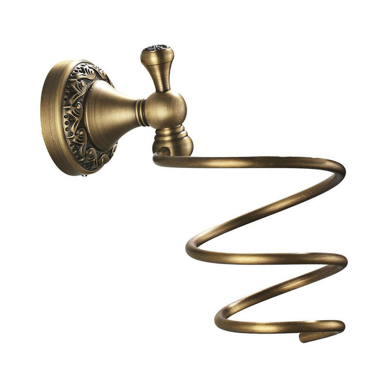 Spiral Blow Hair Dryer Stand Holder Wall Mounted Holder Rack Organizer Brass