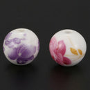 30PCs Mixed Flower Pattern Round Ceramic Beads 12mm(4/8 inch)Dia. Q8Q5