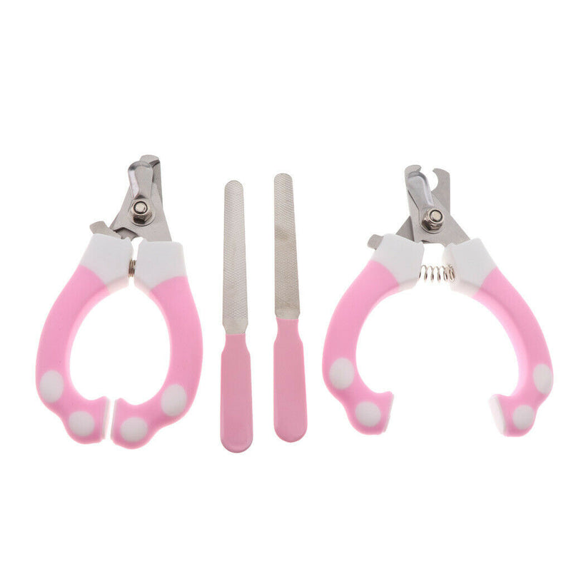 2 Sets of Stainless Steel Cat Dog Nail Clipper & Claw Grooming Trimmer Pink