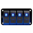 12V-24V 4 gang blue 2 LED Light Rocker Switch Panel Circuit Breaker Boat Ma