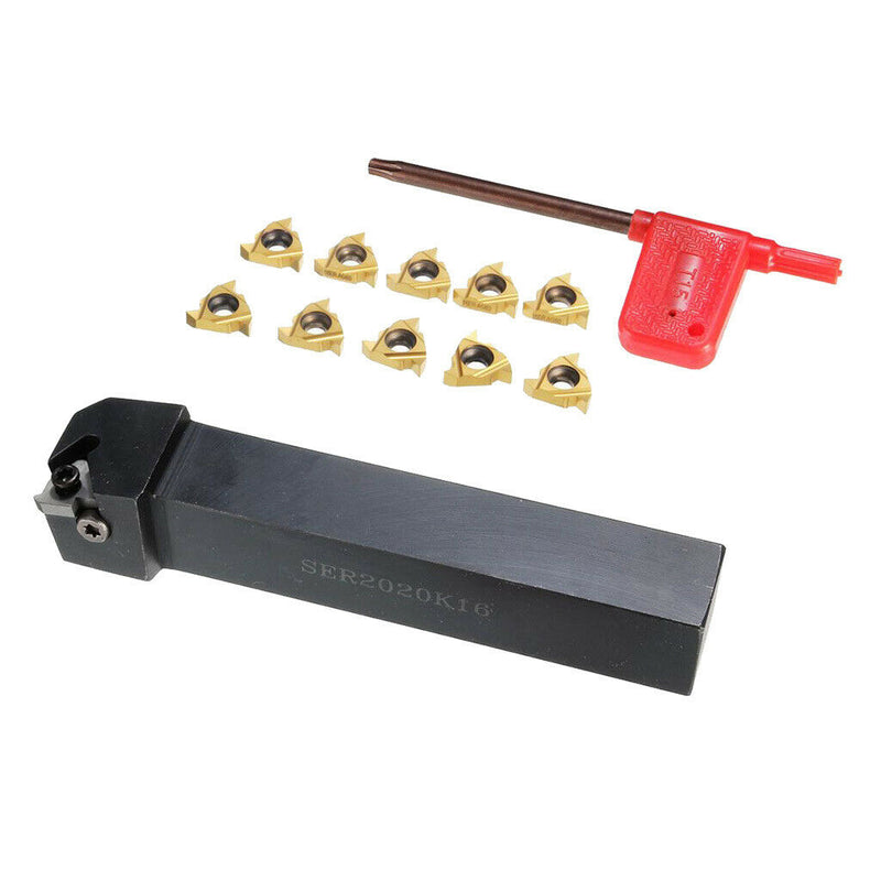 Metal SER2020K16 Lathe Turning Holder + 10x 16ER AG60 Inserts With Wrench