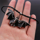 Mens Fashion Rope Enamel Pendant Halloween Vampire Bat Necklace Long Chain Black