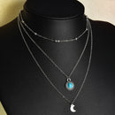 Fashion Multi-Layer Choker Turquoise Moon Pendant Chain Necklace Boho Jewelry