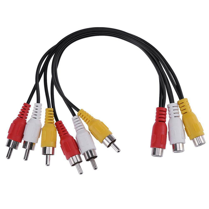 25cm 3 RCA Female Jack to 6 RCA Male Plug Audio Video AV Adapter Cable