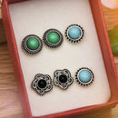 5Pairs Boho Women Turquoise Beads Earrings Retro Jewelry Ear Stud Earrings Set
