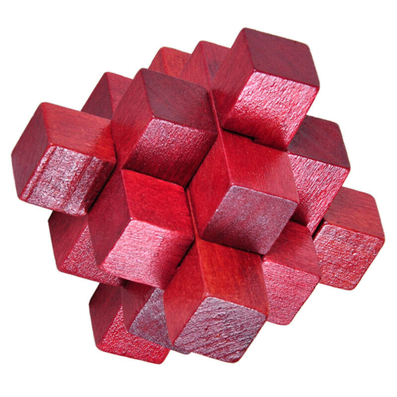 Wooden Red Nine Pass Lock Logic Puzzle Burr Puzzles Brain Teaser Intellectu F2U4
