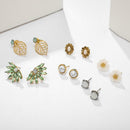 6pairs/set Elegant Rhinestone Beads Earrings Women Flower Leaf Ear Stud Jewelry
