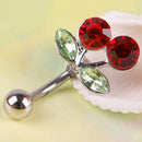 Pretty Rhinestone Red Cherry Navel Belly Button Barbell Ring Body Piercing  JR