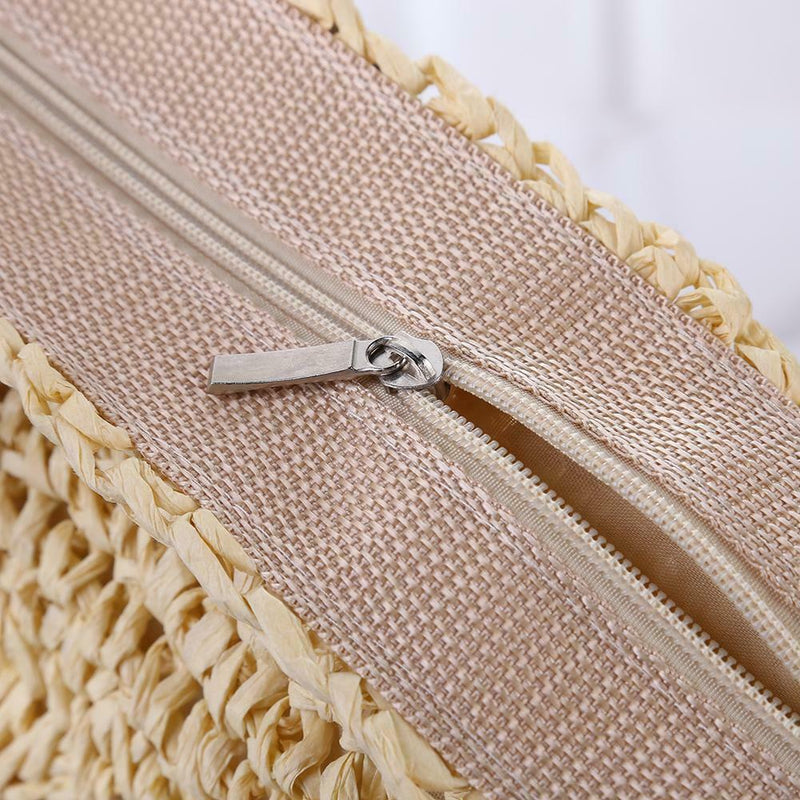 Straw Beach Woven Tote Bags Casual Women Shoulder Messenger Handbag (Beige)