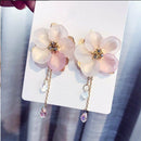 Women Acrylic Crystal Flower Drop Dangle Earrings Pink Long Chain Tassel Jewelry