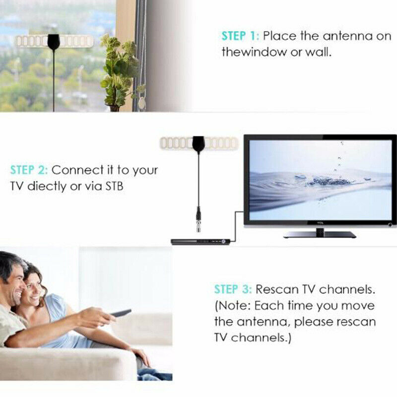 25miles Indoor TV VHF UHF FM 4K 1080P HDTV HD DVB-T2 ATSC HD Thin TV Anten-3C