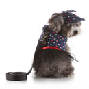 Pet Dog Vest Harness with Hat Pet Costume Party Clothes Blue Dot Flower-M