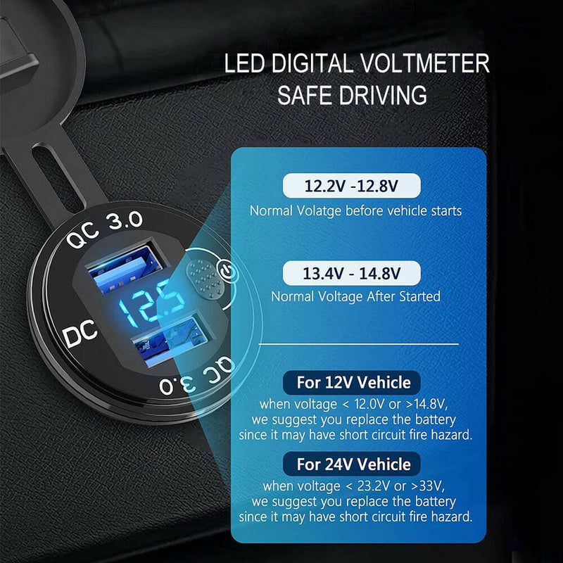 Car Charger Socket Accessories Dual USB Electrical Golf Cart Quick Charge 3.0