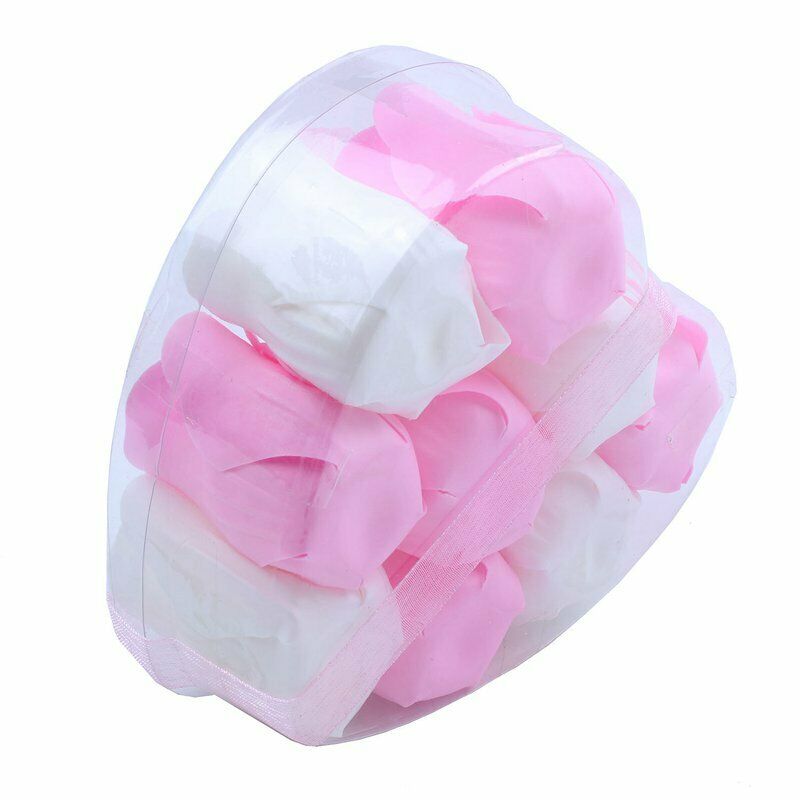 9Pcs Scented Rose Flower Petal Bath Body Soap Wedding Party Gift(Pink+White H6F1