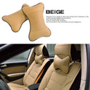 2pcs PU Leather Car Neck Pillow All Season Auto Neck Rest Universal (Beige)