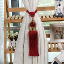 1 Pair Window Curtain Tieback Red Beaded Ribbon Tassel Rope Curtain Tie Bac R5K9
