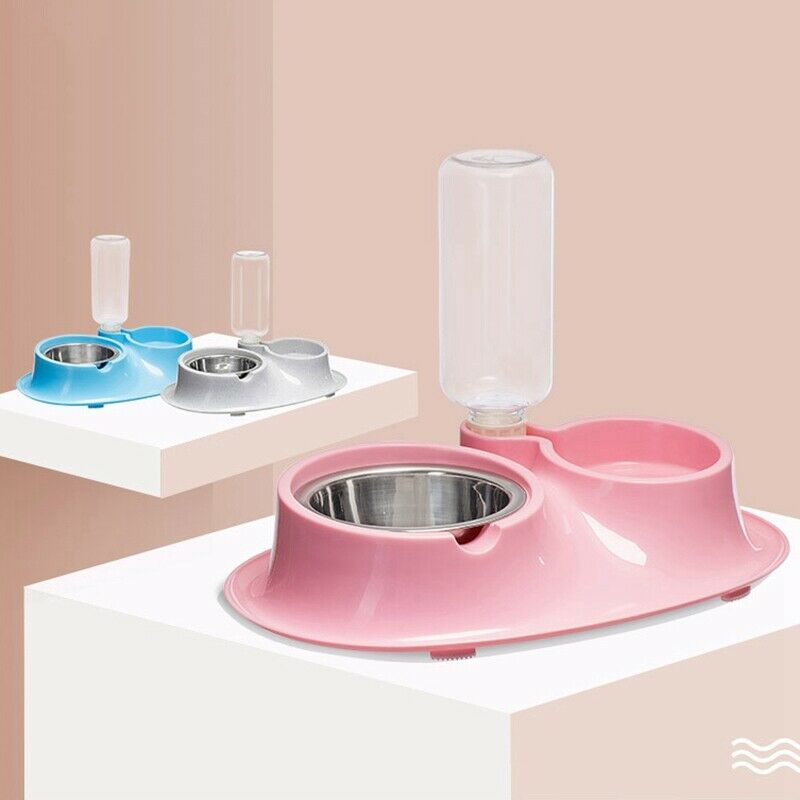 2X(Pet Stainless Steel Dog Cat Bowl Pet Basin Automatic Water Feeding Two B