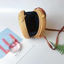 Gril Bag Handwoven Bali Round Retro Rattan Straw Beach Crossbody Bag Tops(B