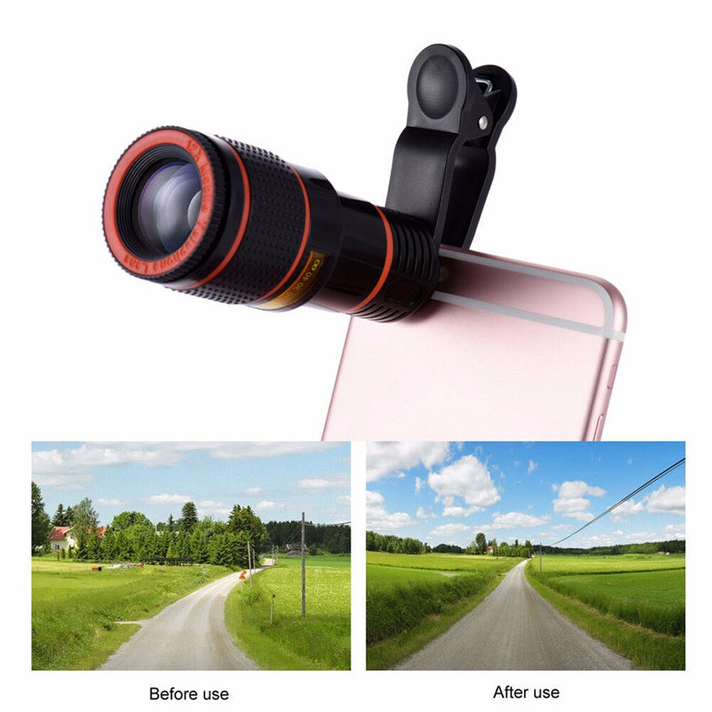 Universal 12X Zoom Optical Clip-on Telephoto Telescope Lens Mobile Phone Camera