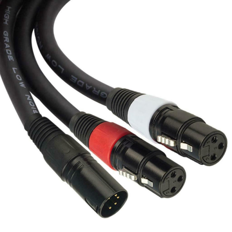 5Pin Male to Dual 3Pin Female 2CH Camera Audio Cable Flexible XLR Plug Lead