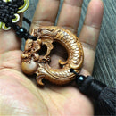 Rose Wood Carved Chinese Dragon Carp Statue Car Pendant Amulet Sculpture Wooden