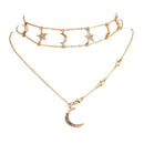 Stylish Boho Multilayer Choker Pendant Necklace Crystal Star Moon Chain Jewelry