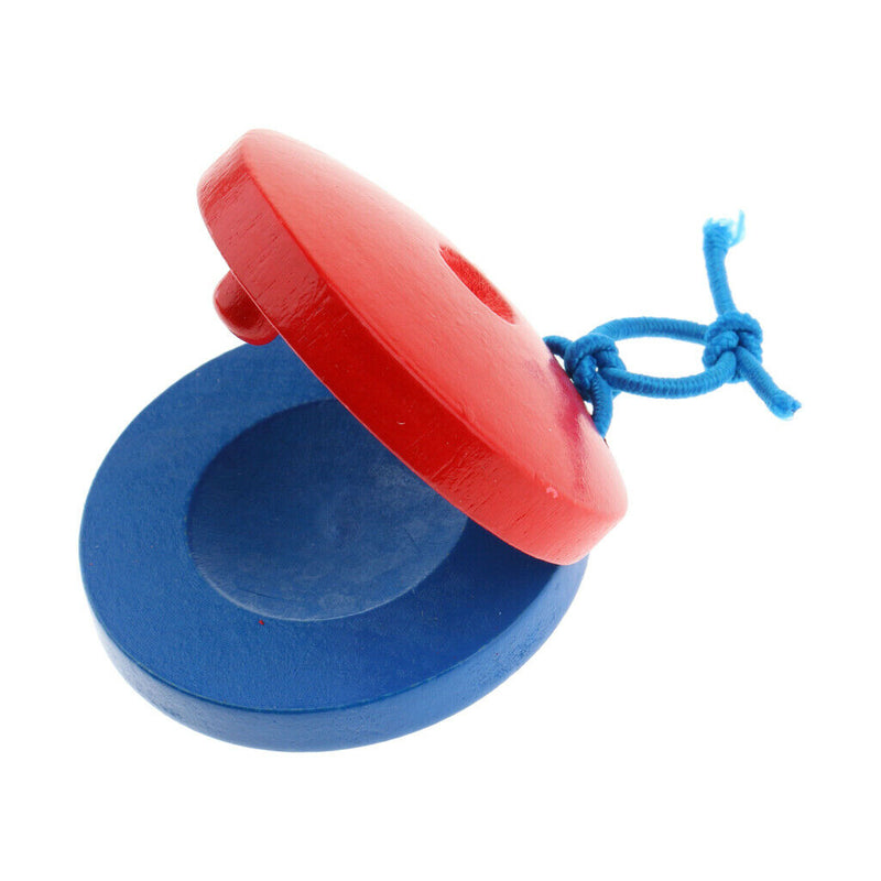 Round Wooden Castanets Clapper Musical Instrument For Kids Baby -Red Blue