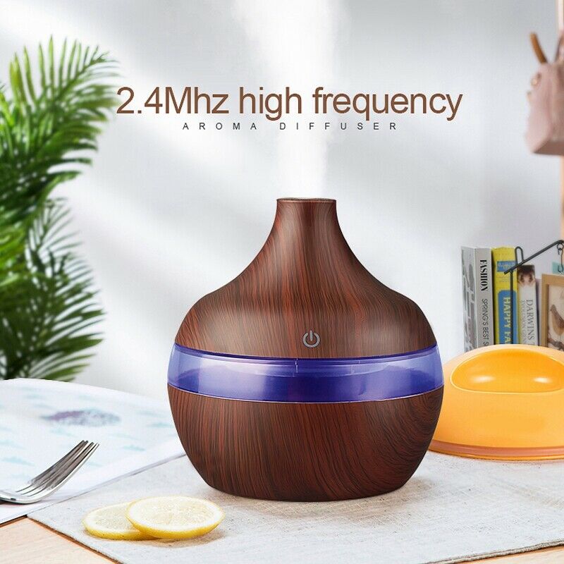 Usb 300Ml Aroma Humidifier Aromatherapy Wood Grain 7 Color Led Lights Elect C9A6